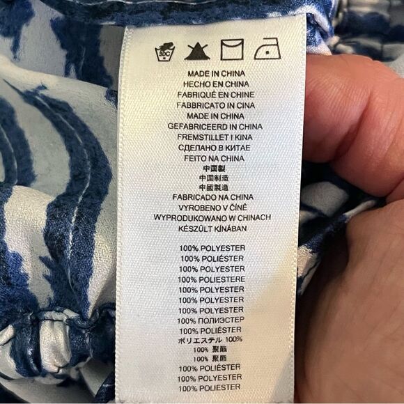 Michael Michael Kors Blue & White Shibori Tie Dye Print Cinched Waist Blouse Med - Picture 6 of 6